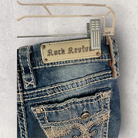 Rock Revival Daly Alt Women’s 26 Straight Leg Distressed Bling Denim Jeans - Picture 10 of 14